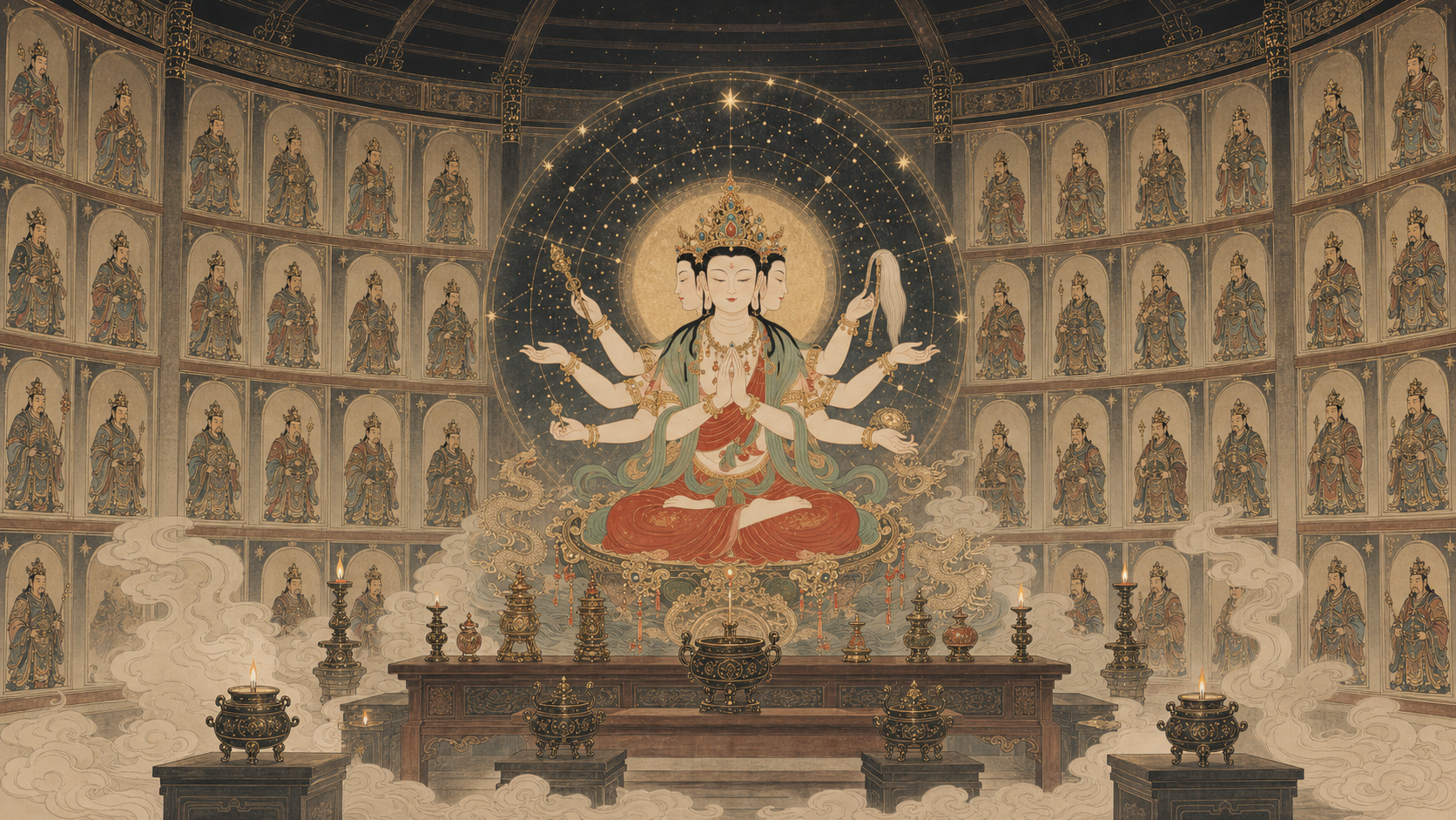 Yuanchen Hall enshrining the sixty Taisui star-lords around Doumu